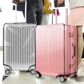 Aomiduo Pack of 2 Transparent Suitcase Covers, Travel Suitcase Protective Cover, PVC Suitcase Covers, Waterproof, Transparent, Dustproof, Black Border, 24 inches