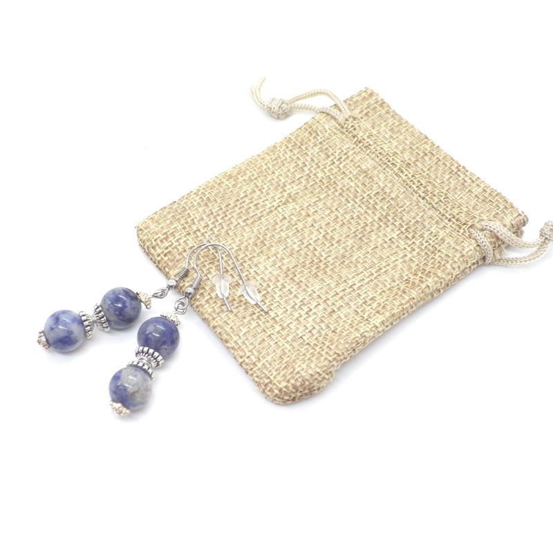 Ohrringe aus blauen Jaspisperlen und tibetischen Perlen