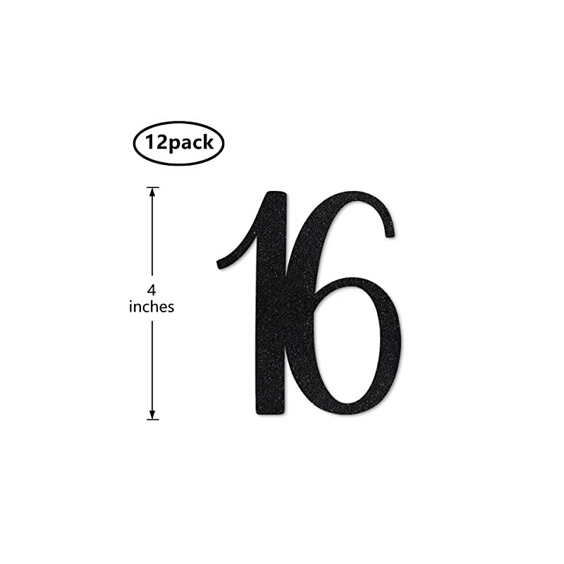 Black Glitter 16th Birthday Centerpiece Sticks, 12-Pack Number 16 Table