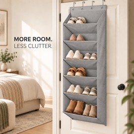 Over the Door Shoe Organizer with Large Deep Pockets, Foldable Hanging Shoe Rack for Sneakers and Boots, 6 or 8 Tiers, Black or Gray