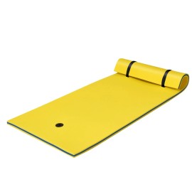 Costway 3-Layer Tear-proof Floating Water Pad Island Mat Sports Relaxing Outdoor Yellow