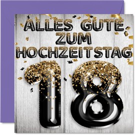 Stuff4 18th Wedding Anniversary Card Love - Black Gold Glitter Balloons - 18 Anniversary Card Wedding Anniversary Gifts for My Husband My Wife Wife 145mm Congratulations Cards