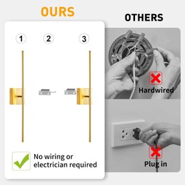 Beupoel Battery Operated Wall Sconces Set of Two Wireless with Remote Control,350°Rotate,3000K-6000K Gold Modern LED Rechargeable Indoor Wall Lights for Living Room,Bedroom,Stairs,27.5 Inch (2 Pack)