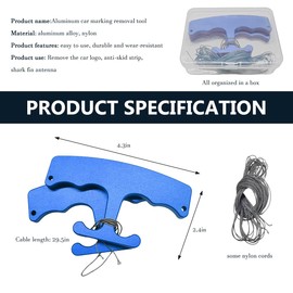 MUQIDA Emblem Removal Tool, Vinyl Wraps Car Surface Logo Remover with 5 PCS 29.5" Nylon Cords, Aluminum Alloy Vehicle Badge Plate Line Remover Tool for Wrapping Film Installation (Blue)