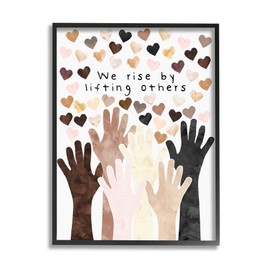 Stupell Industries We Rise by Lifting Others Quote Hands Hearts, Design by Erica Billups Black Framed Wall Art, 16x20, White