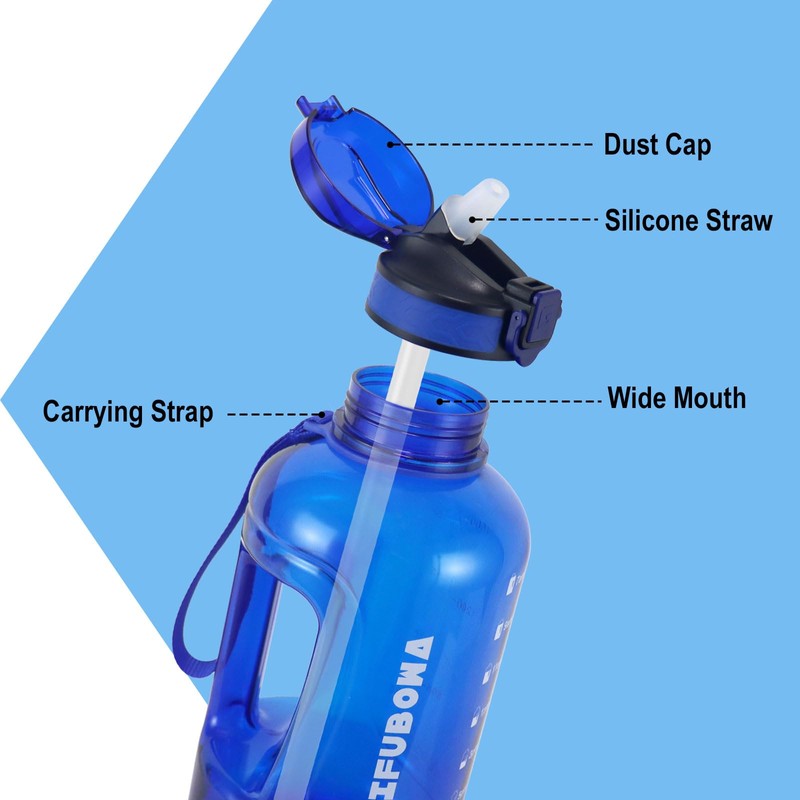 GIFUBOWA 2l Water Bottle with Straw Leak-Proof Motivational Time Marker