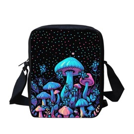 HUGS IDEA Blue Mushroom Small Messenger Bag for Women's Shoulder Handbag Crossbody Bag Cellphoe Coin Pouch Purse