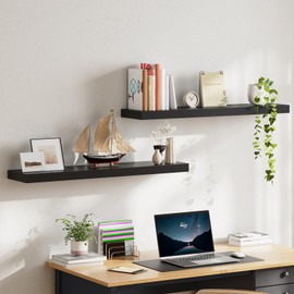 HOOBRO Floating Shelves, Wall Shelf Set of 2, 39.4 Inch Hanging Shelf with Invisible Brackets, for Wall Decor in Bathroom, Bedroom, Toilet, Kitchen, Living Room, Office, Black BK100BJP201