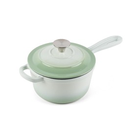 AILIBOO Enameled Cast Iron Sauce Pan, 1.6 Quarts Round Sauce Pot with Lid, Min Dutch Oven Enamel Saucepan for Cooking Pasta Sauce, Gravy, Puddings & Boiling, Gradient Green