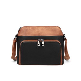 MASINTOR Crossbody Purse Bags for Women, Multi-Pocket Soft Leather Shoulder Purse, Lightweight Travel Handbag with Adjustable Strap Black with Mocha Brown