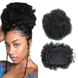 prinfantasy Hair Pieces for Women Clip in Updo Hair for African Women Short Curly Heat Resistant Fibre Buns Extension Head Black,FQ053