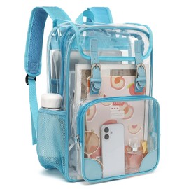 Fuyicat Clear Backpack Heavy Duty PVC Transparent Girls Kids School Backpacks Stadium Approved See Through College Bookbag for Women (Sky Blue)