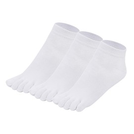 Warm-Han Toe Socks Cotton 99% Size 39-43/77% Size 44-46 Men's Short Shaft Ankle High Trainers Toe Stockings Men Five Finger Socks M907, White x 3