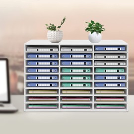 Desktop Literature Organizer,Modern File Sorter Mail Center Magazine Holder Paper Storage Cabinet Classroom Keepers Mailbox for Office Home School, 27 Slots (White)