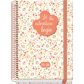 Dohe - School Planner 2025 2026 - One Day to a Page, Size A5 (15 x 21 cm), Spanish and English, September to June, Spiral Bound and Elastic Band, Hard Cover, 4 Sticker Pages - Prime Bubbles
