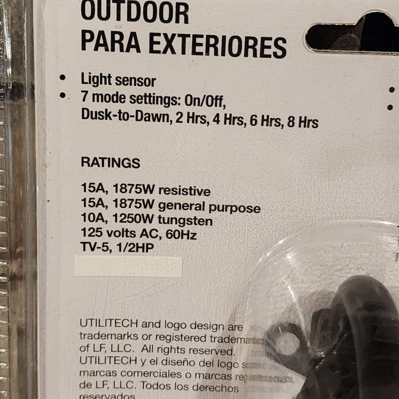 Utilitech Light Sensing Outdoor Countdown On/Off Timer with 7 Settings