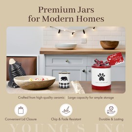 Young's Inc. Large Pet Treat Jar with Lid - Perfect for Dog and Cat Treats - Ceramic Canister for Cookies, Candies, Biscuits, Bones, and More - Treats and Bribes