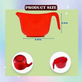 Ja'cor 1 Red Large Plastic Mixing Bowls with Handles and Pour Spout, 2.5 Qt Non Slip Cups for Kitchen Cooking Baking Supplies Set Bundle with 1Pc Mini Spatula