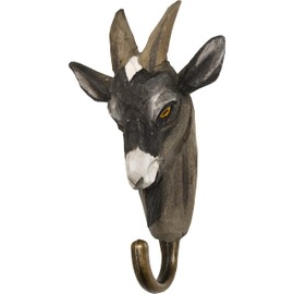 WILDLIFEGARDEN Wildlife Garden WG516 Hook Goat - Hand Carved Animal Hook Made of Wood and Metal - The Pet Collection
