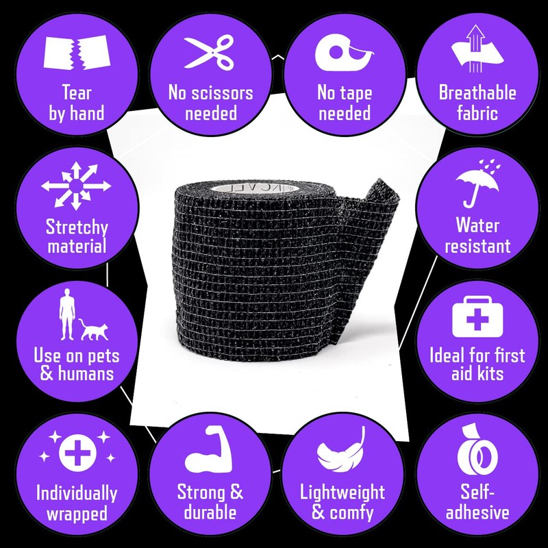 Inksafe Black Cohesive Cohesive Bandages Grip Wrap Tattoo 5cm x