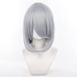 Eileen Cosplay 15.7 inches (40 cm) Light Gray Fluffy Hair Wig, Universal Cosplay Red Wig, Unisex, Heat Resistant, Event Wig with Net