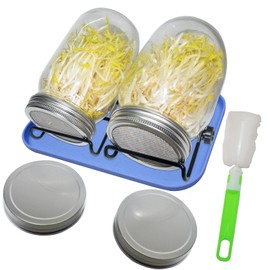 JINLICOME 2Pcs Sprouts Growing Kit Sprouting Jar Kit Sprouting Lids for 2Pcs Large Wide Mouth Mason Jars for Growing Broccoli, Alfalfa, Mung Bean. (32 oz)