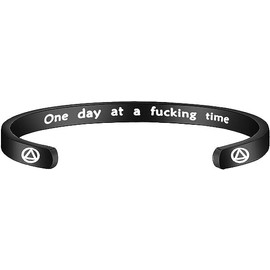 One Day At A Time Bracelet Sobriety Gift Addiction Recovery Gift AA Bracelet NA Gift (BL AA Cuff)