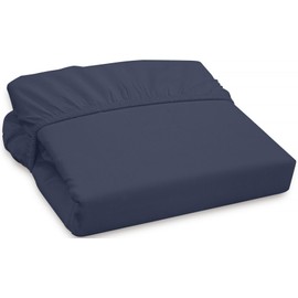 Royale Linens 300 Thread Count 100% Long Staple Combed Cotton Fitted Sheet - Super Soft Deep Pocket Bottom Sheet - Navy Fitted Sheet Full Size - Full Fitted Sheet Only - Elastic Sheet (Full, Navy)