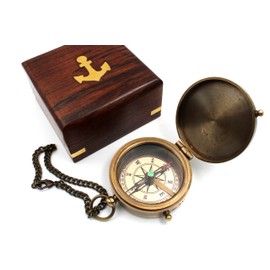 Brass Pocket Magnetic Compass with Chain Nautical Sailor Gift Idea Boat Decor Antique SteampunkSon Birthday Gifts, Graduation Day Gifts for Son, Confirmation Gifts for Son,sons Stocking Stuffers,