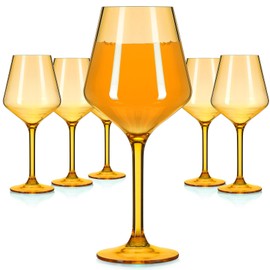 Gandeer Wine Glasses Set of 6 Acrylic Wine Glasses with Stems 15 oz Glassware Unbreakable Drinking Glasses Elegant Wine Glass Cups Reusable for Wedding, Baby Shower, Outdoor, Pool(Wheaten)