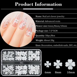3D Flowers Nail Charms 1 Box Acrylic Nail Kit Blossom Nail Art Kit Nail Accessories Floral Manicure Set Rhinestone Pearl Design Nail Supplies Nail Decoration Nail Glitter Design Kit for Women(White)