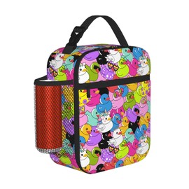 Colorful Duck Insulated Lunch Bag, Yellow Duck Leakproof Portable Box For Boys Girls, Large Capacity Cooler Bag With Handle And Bottle Pocket For Kids Teens Adults Office Camping School Hiking Outdoor