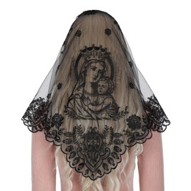 Bozidol Mantilla Veils for Church Catholic, Triangle Black Our Lady Virgin Mary Embroidered Lace Chapel Veil, Latin Mass Prayer Head Coverings for Women