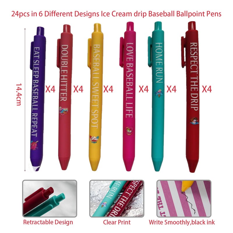 Ice Cream Drip Baseball Sticky Notes and Pens 24Set Baseball