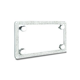 JR2 Premium Sparkling Crystal Motorcycle License Plate Frame with Cap (WHITE)
