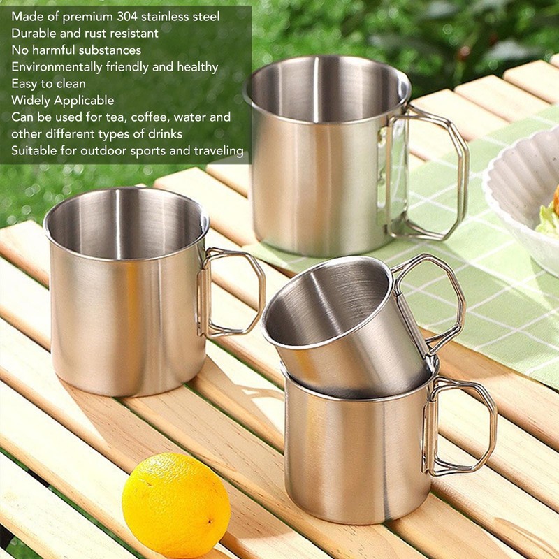 Outdoor Water Cup Foldable Handle Portable 304 Stainless Steel Mug