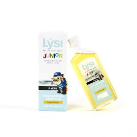 LÝSI, Omega 3 para niños en Aceite de Bacalao, Sabor limón, Contiene Vitaminas A, D3 y E, junior, desde los 6 meses de edad, Contribuye a la salud cerebral, de la vista y ósea, Sin gluten y azúcar, 240 ml.