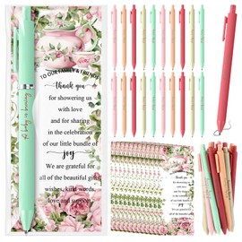 Engrowtic 50 Set Baby Shower Gifts Pens for Guest A Baby is Brewing Tea Party Favors Retractable Ballpoint Pens with Pink Thank You Cards Gender Reveal Supplies Souvenirs Prize (Tea Party)