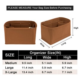 LOUKAYCCI Purse Organizer Inserts for Speedy 25 Felt Purse Inserts HandBag and Tote bag Neverful Organizer Insert (EarthColor,Medium
