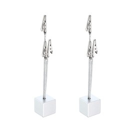 MECCANIXITY Place Card Holder Resin Cube Base with 3 Alligator Clip Table Number Photo Holder for Party, Wedding, Meeting Displaying Silver Tone 2 Pack