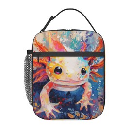 cromcu Axolotl Insulated Lunch Box for Women Men Axolotl Lunch Bag for Work,Picnic,Travel,Hiking,Beach or Fishing Polyester