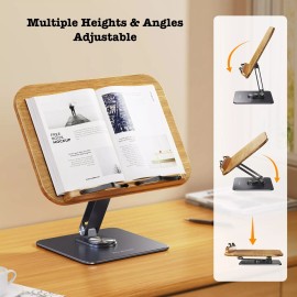 PTz Worlds Bookstand for Large Textbooks , Cookbook Holders for Kitchen Counter , Rotatable - Oak Wood Medium