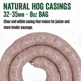 LEM Products Natural Hog Casings, 32-35mm, Edible Sausage Casings, Stuffs Approximately 30 Pounds, Great for Sausage Links, Franks, Metts, and More, 6.1 Ounce Package