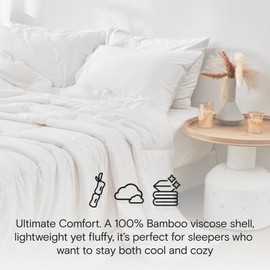 DOZ All Season Cooling Comforter, 100% Viscose Derived from Bamboo, Breathable, Lightweight, Soft, Down Alternative Duvet Insert, 8 Loops (Full/Queen)
