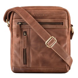 STILORD 'Vince' Small Cross-Body Bag for Men Leather Vintage Shoulder Bag for 10.1 Inch Tablet in Genuine Leather, Colour:Andorra - Brown