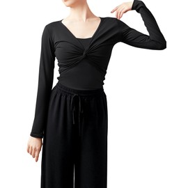 Women's Dance Top Wrap Cotton Cardigan Black-Cotton X-Large