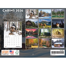 Cabin Calendar 2026 Monthly Wall Calender 12 Month | American Made In The USA