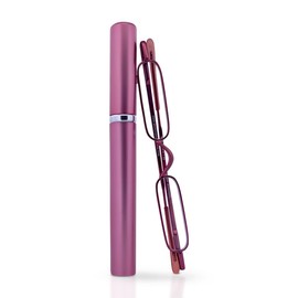 MicroVision Optical Original Mini Reader Reading Glasses With Tube Case, Durable Stainless Steel Frame For Women and Men Lightweight & Pocket-Sized Eyeglasses as Seen on Oprah, Purple, +1.50