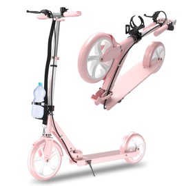 GLDDFDG Scooter for Kids, 9IN PU Big Wheel, Foldable, Lightweight, Teens and Adults Scooter, Max Load 330 lbs, pro Scooter, 4 Adjustable Levels,Teen and Adults Scooter,Pink