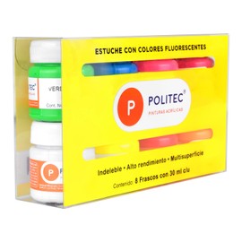 Set Con 8 Piezas De Acrilico Politec 30ml Neon